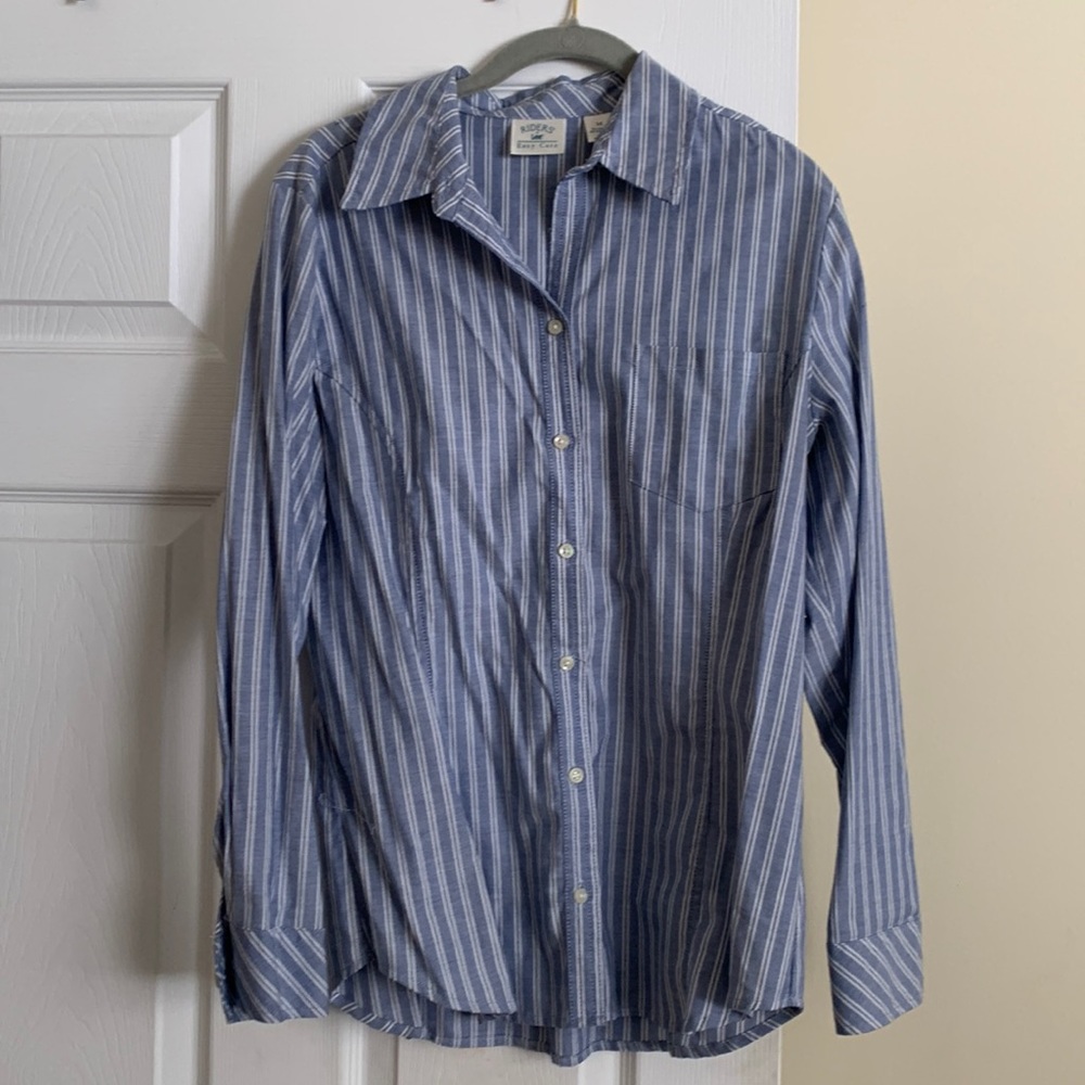 Blue and white striped button down